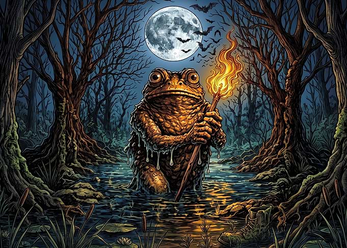 Toad with Torch in Dark Swamp
