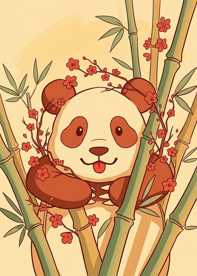 Cute Panda in Bamboo Forest Illustration