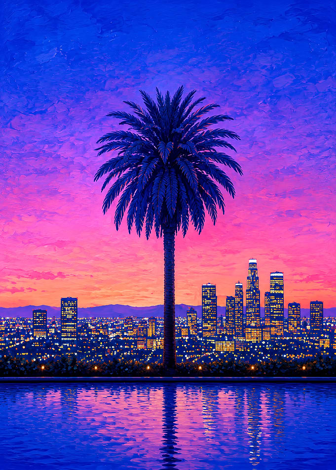 Palm Tree Overlooking Los Angeles Skyline