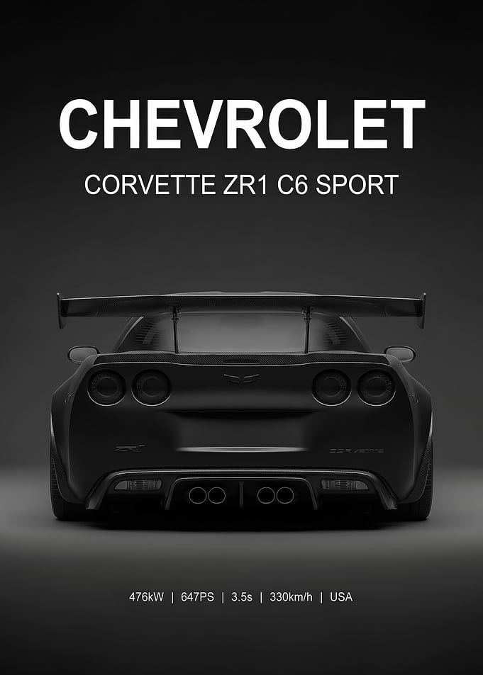 matte black Chevrolet Corvette ZR1 C6 rear car Poster