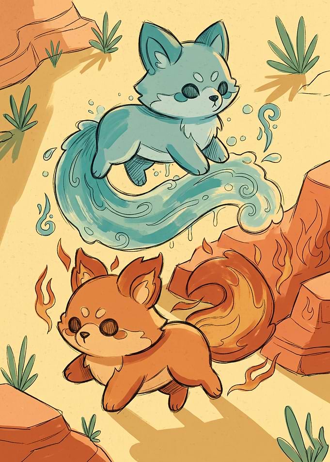 Cute Elemental Fox Spirits