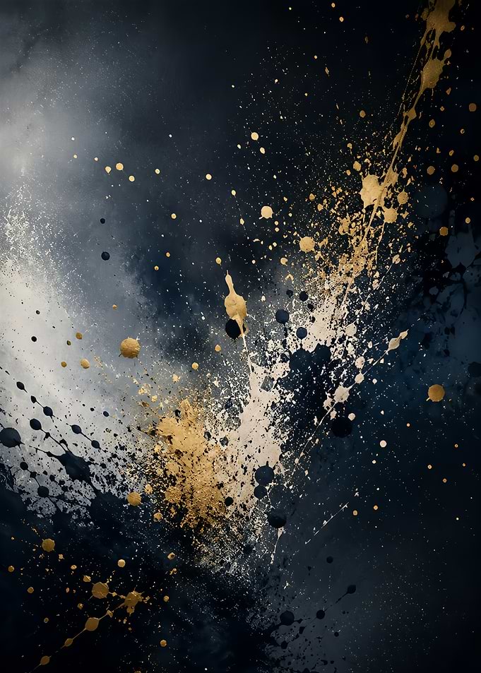 Abstract Gold and Navy Paint Splatter