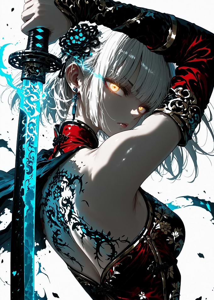 Anime Girl with Glowing Blue Sword