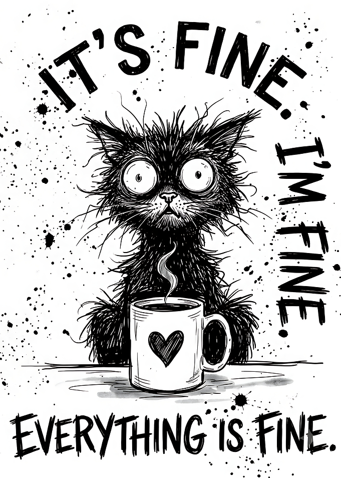 It's Fine Cat Coffee Illustration