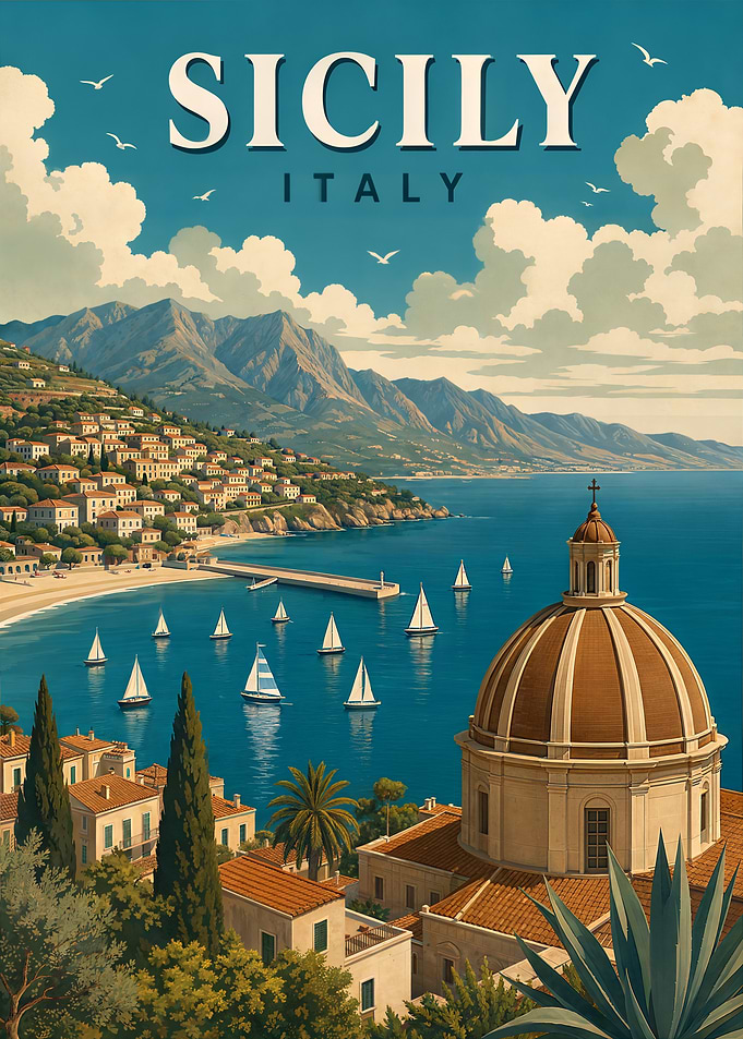 Vintage Travel Poster of Sicily Italy