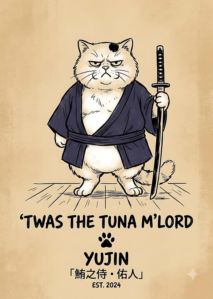 Grumpy Samurai Cat Warrior Illustration