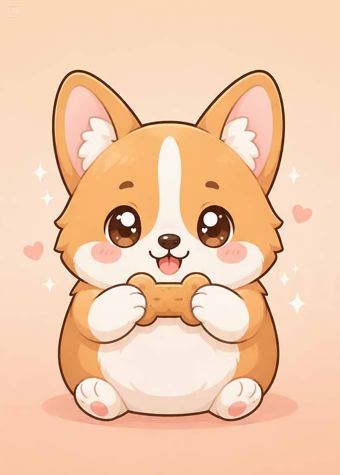 Cute Corgi Puppy Holding a Treat