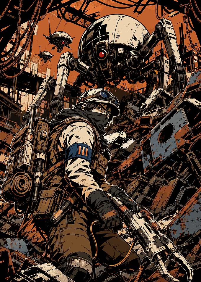 Post-Apocalyptic Scavenger and War Droid