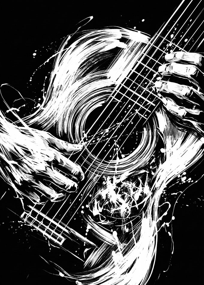 Abstract Black and White Guitar Art
