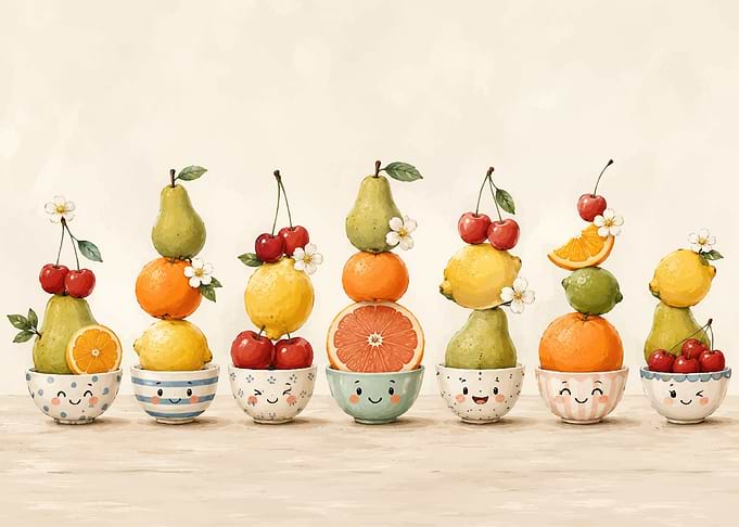 Cute Fruit Stacks in Smiling Bowls