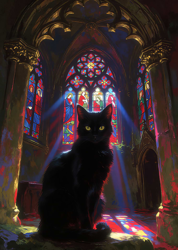Black Cat in Gothic Cathedral