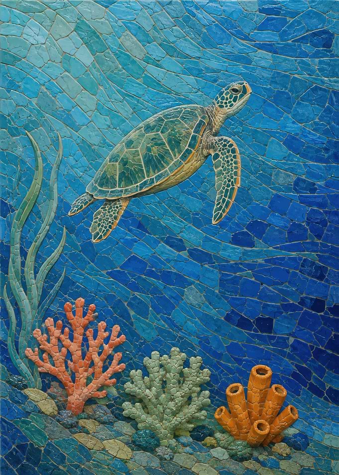 Sea Turtle Mosaic Underwater Scene