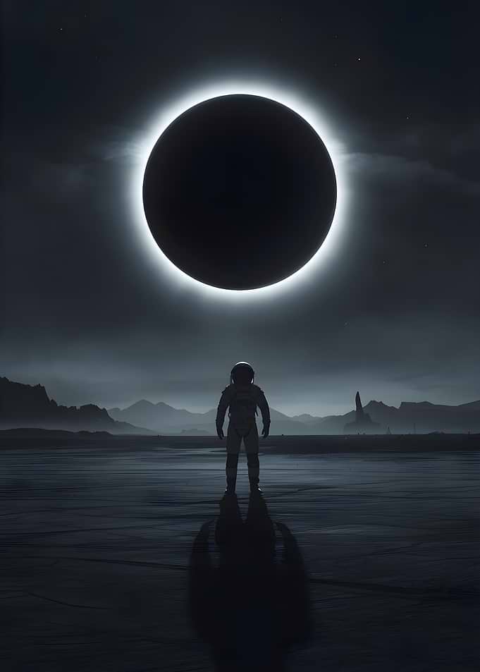 Astronaut Standing Under Solar Eclipse
