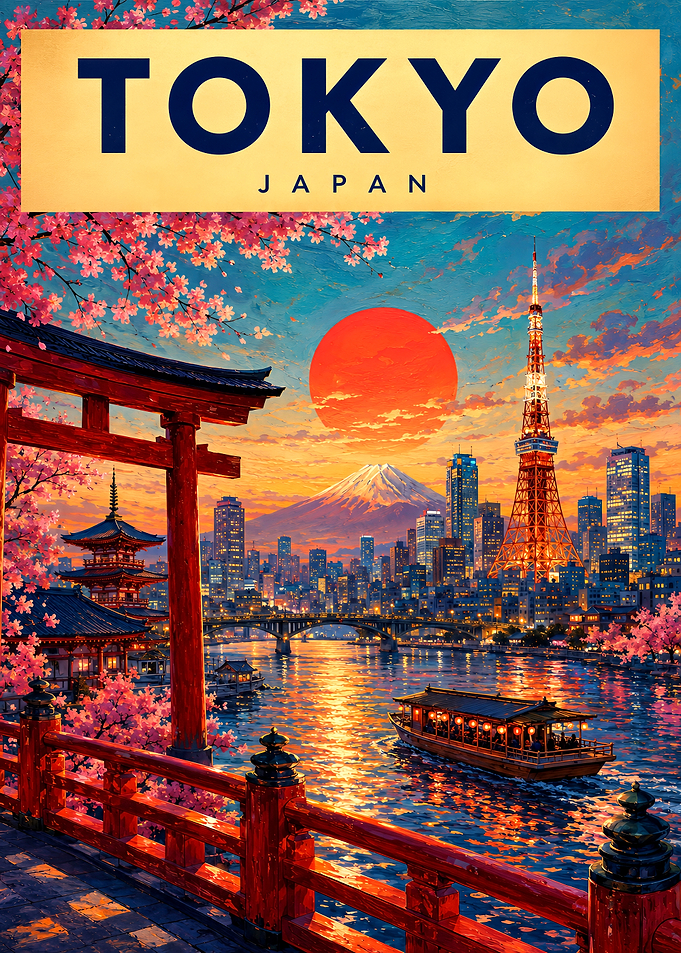 Tokyo Japan Sunset Travel Poster