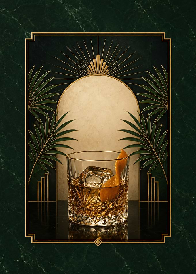 Art Deco Old Fashioned Cocktail Illustration