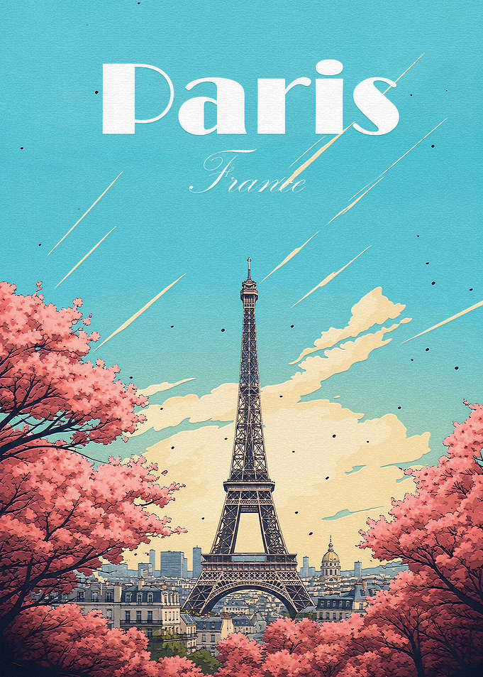 Paris Eiffel Tower Cherry Blossom Poster