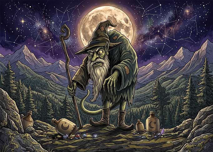 Wizard Goblin Under Full Moon