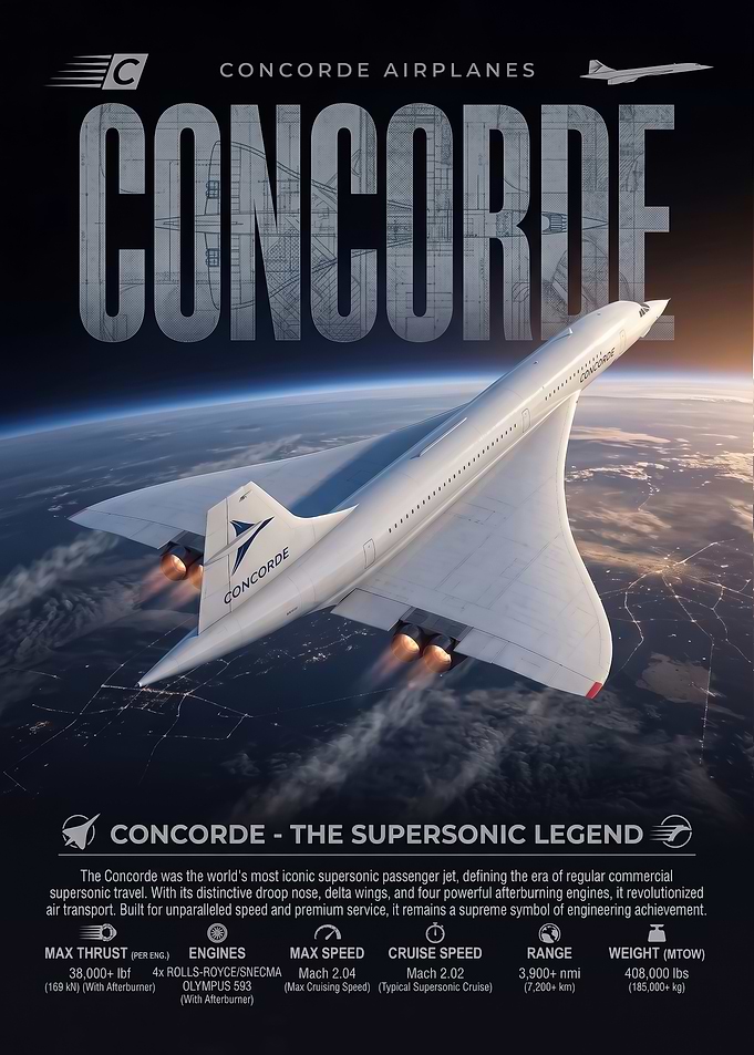 Concorde Supersonic Jet Infographic Poster