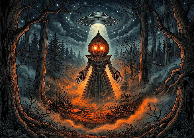 UFO Abduction in Dark Forest