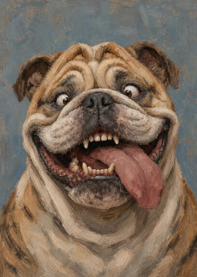 Oil Painting of a Happy Bulldog