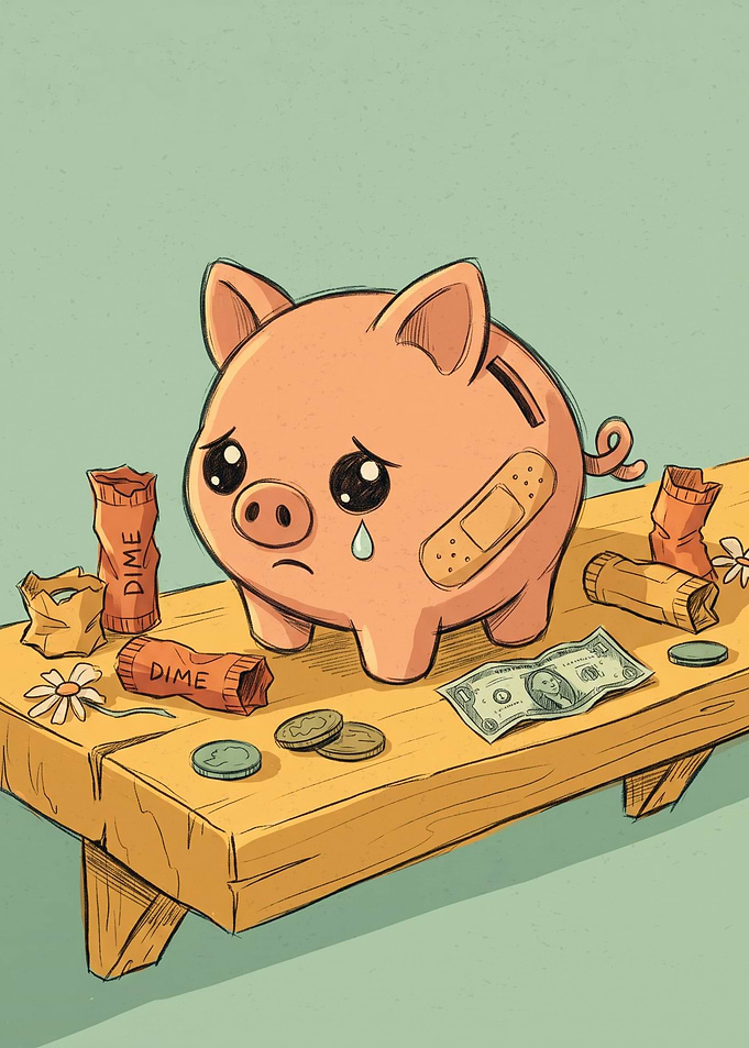 Sad Injured Piggy Bank Illustration