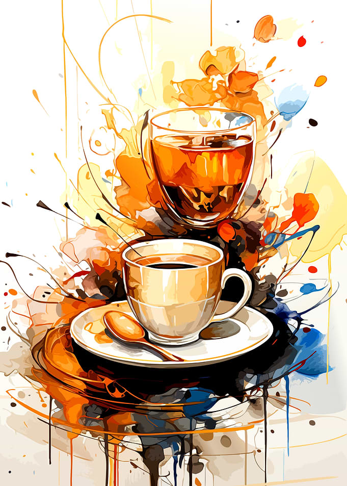 Abstract Watercolor Coffee Cup Art