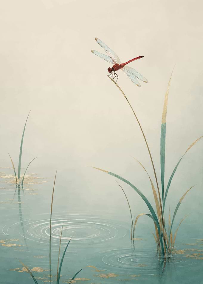 Red Dragonfly on Reeds
