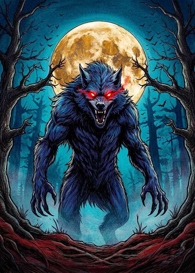 Fierce Werewolf Under Full Moon