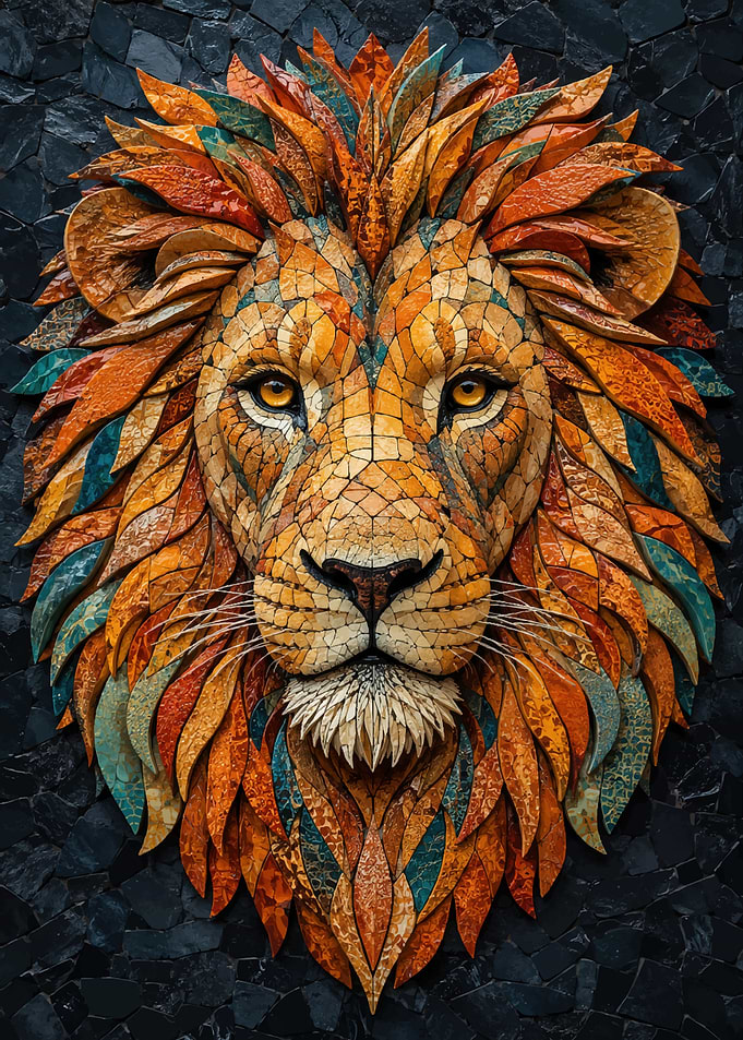 Intricate Mosaic Lion Head Wall Art