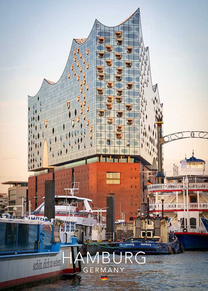 Elbphilharmonie in sunset at port in Hamburg