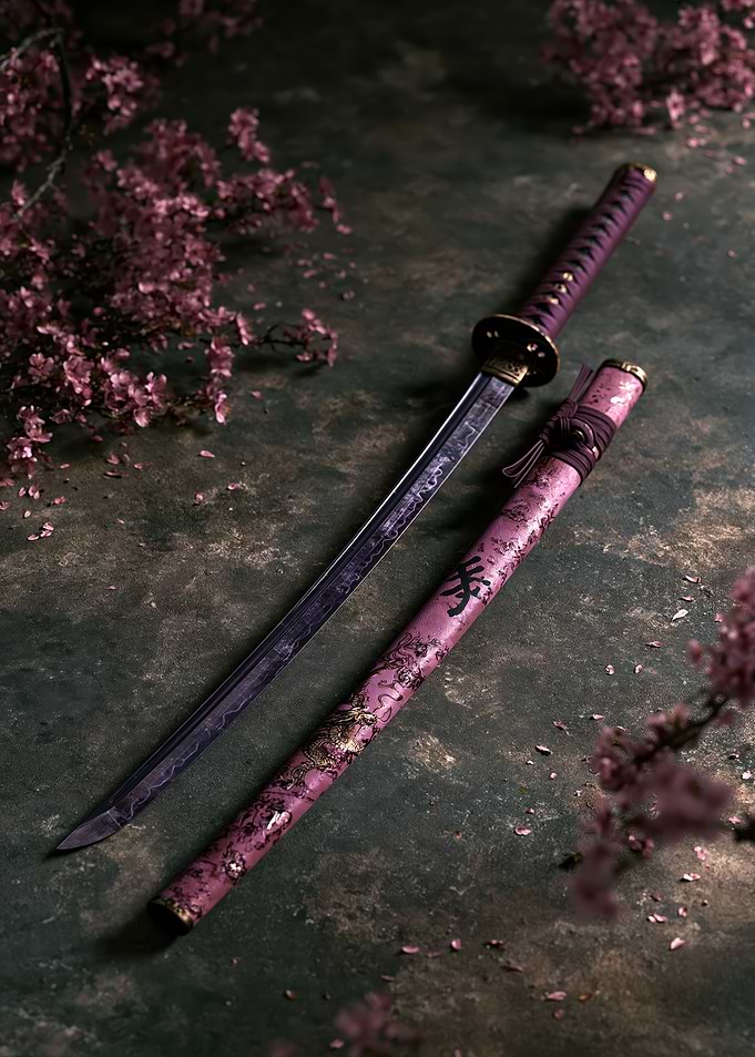 Elegant Purple Katana with Cherry Blossoms