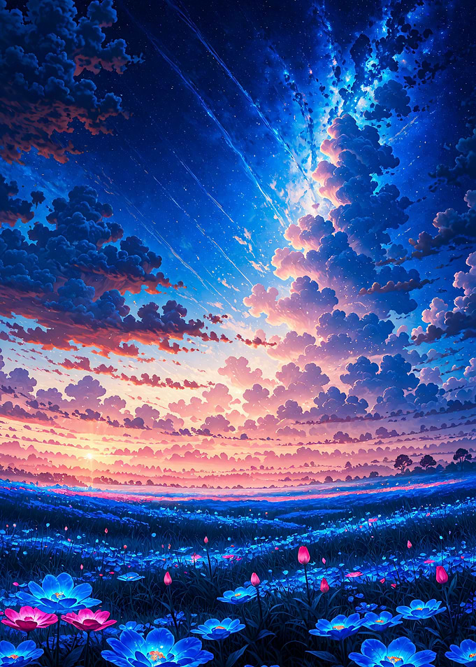 Ethereal Twilight Meadow Fantasy Landscape