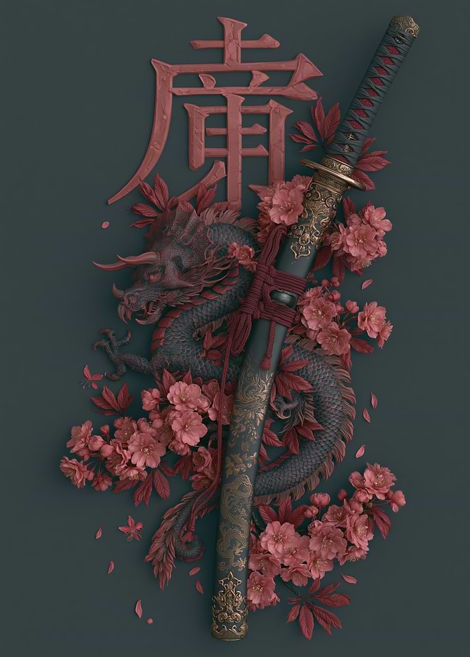 Katana with Dragon and Cherry Blossoms