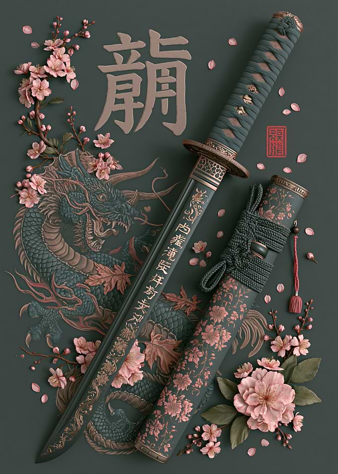 Elegant Dragon Katana with Cherry Blossoms