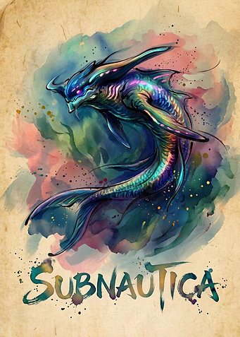 Subnautica Reaper Leviathan Watercolor Art