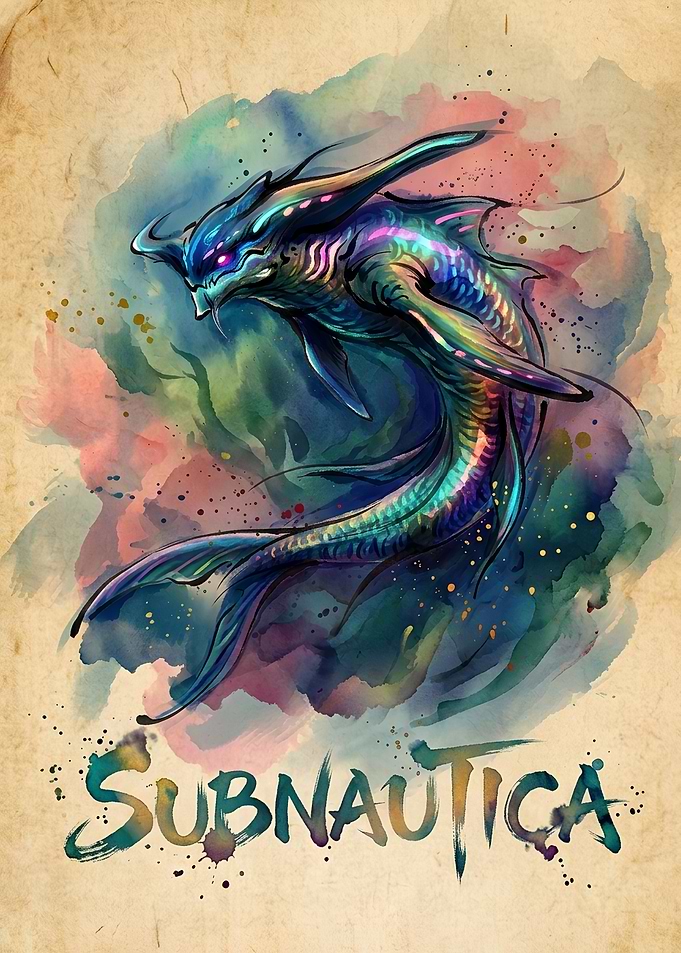 Subnautica Reaper Leviathan Watercolor Art