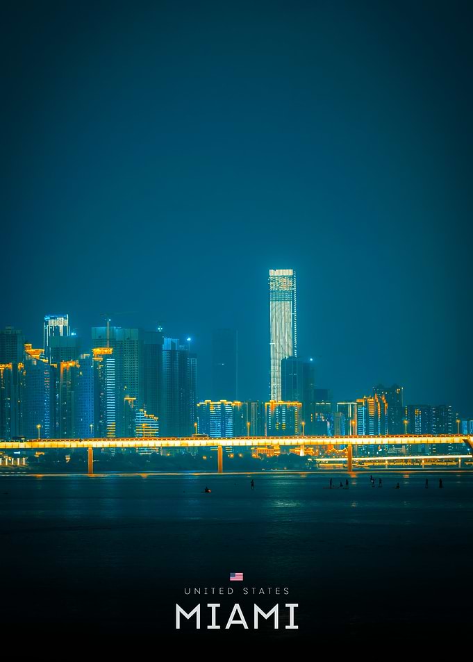 Miami Skyline Night View Poster