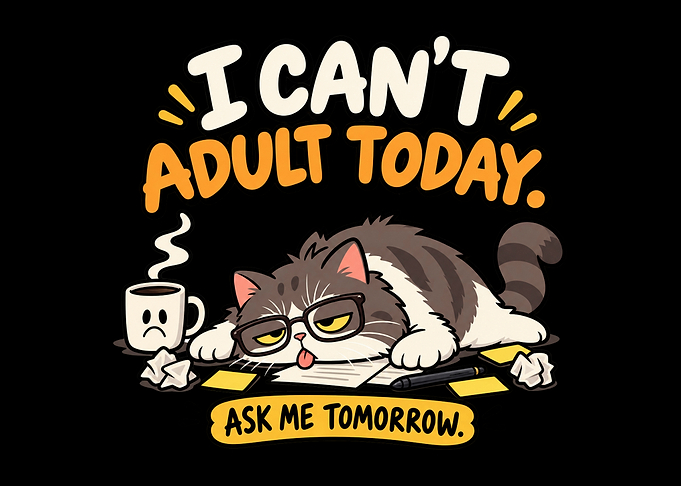 I Can't Adult Today Cat Illustration
