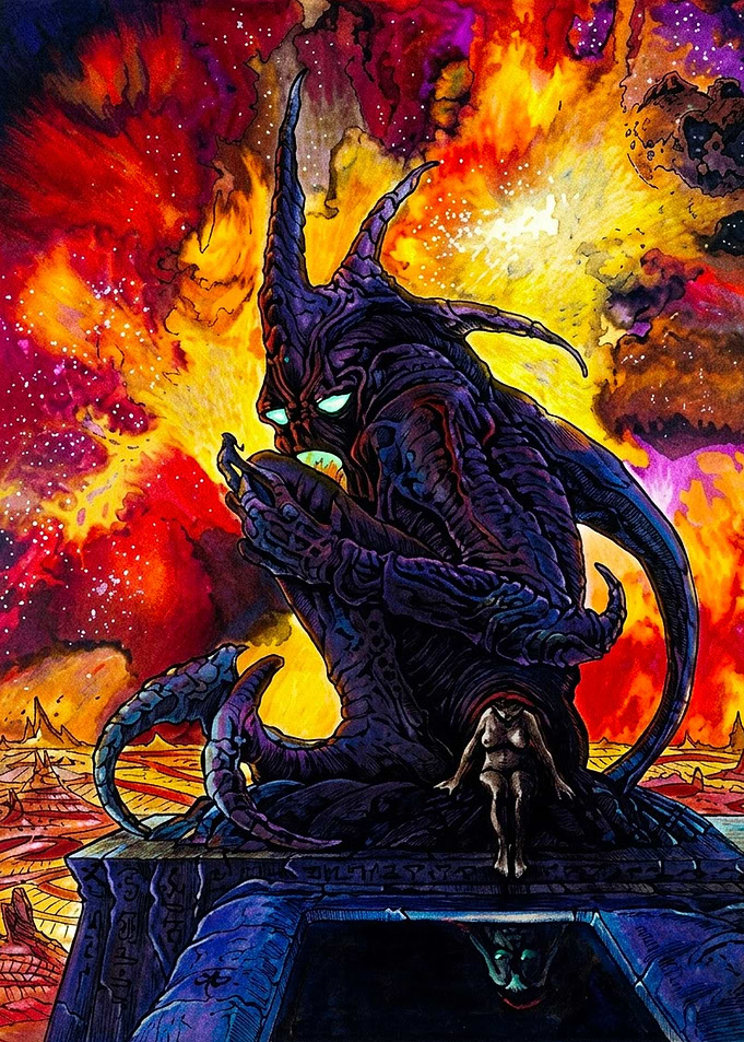 Cosmic Demon Overlooking Alien Landscape