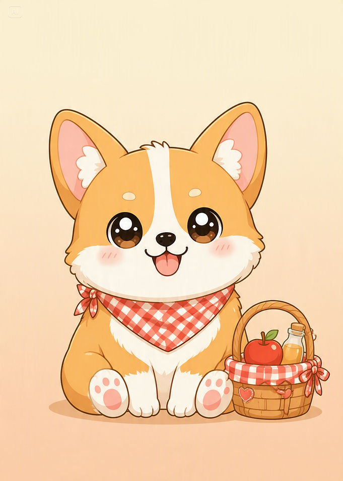 Cute Corgi with Picnic Basket