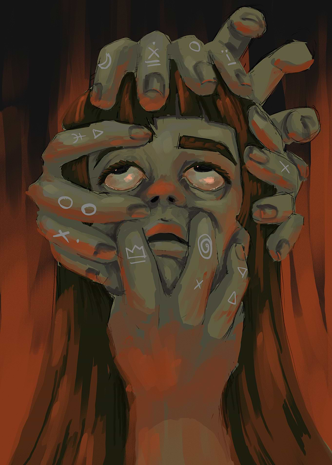 Surreal Portrait of Overwhelmed Person