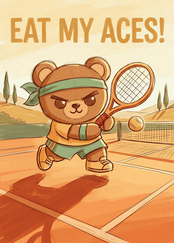 Cute Tennis Playing Bear Poster