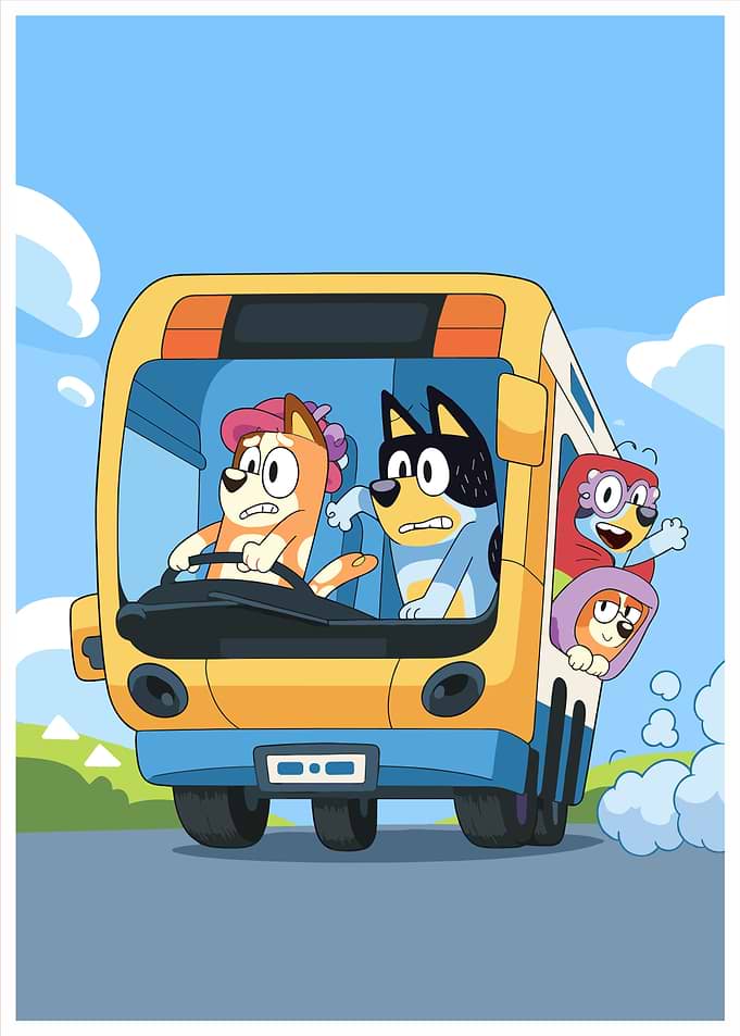 Bluey and Friends Driving a Bus