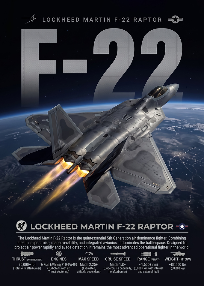 Lockheed Martin F-22 Raptor Infographic Poster