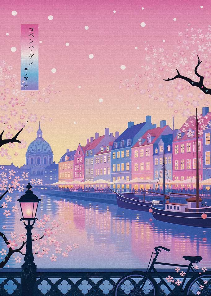 Copenhagen Nyhavn Cherry Blossom Sunset