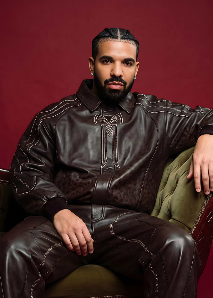 Drake in a Brown Leather Outfit