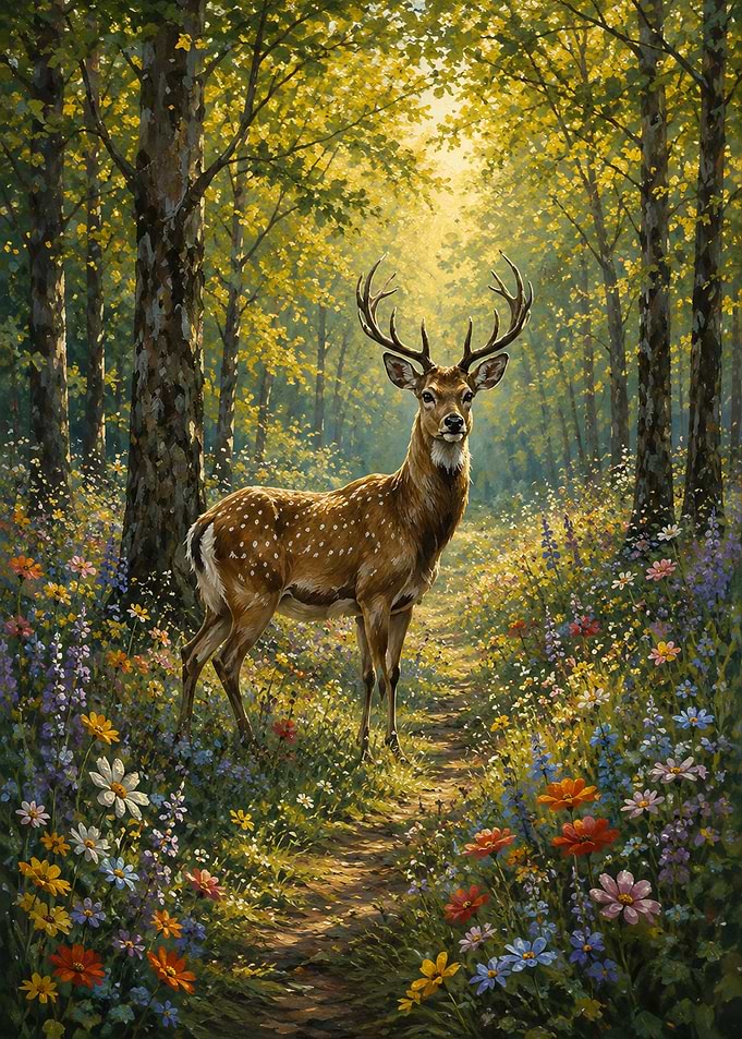 Majestic Deer in Sunlit Forest