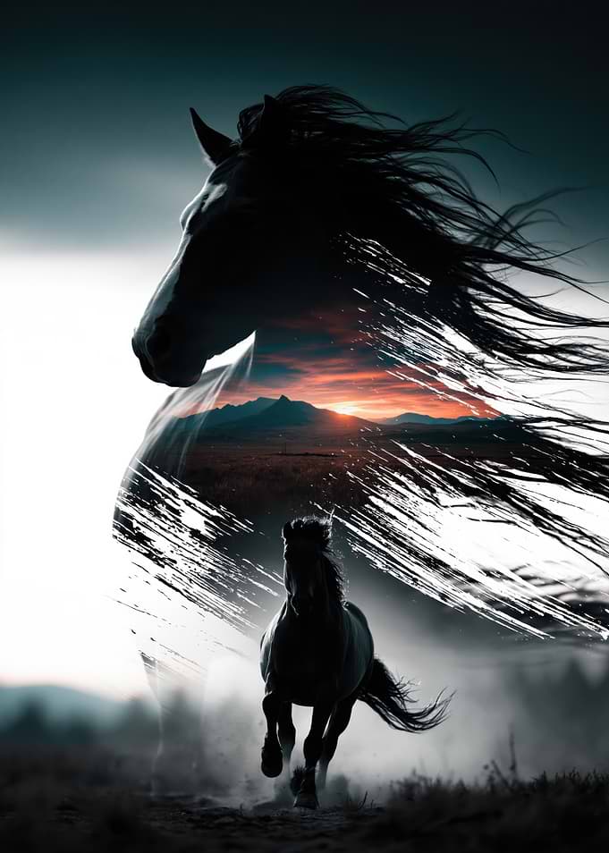 Double Exposure Horse Silhouette Art