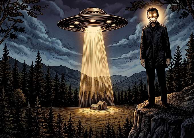 UFO Abduction Over Rural Cabin