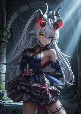Anime Demon Girl in Ruined Temple
